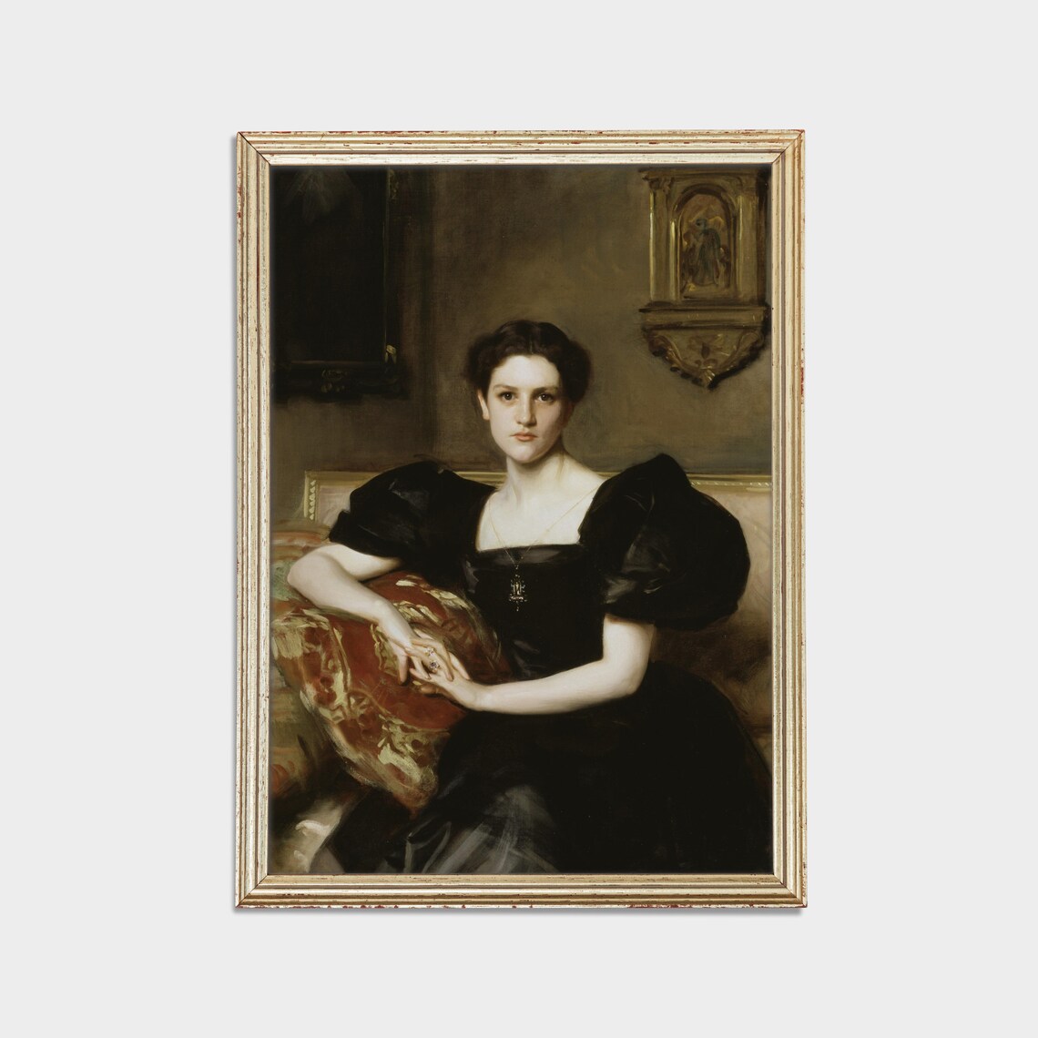 Vintage Oil Portrait of a Lady in a Black Evening Dress Poster - Image 3
