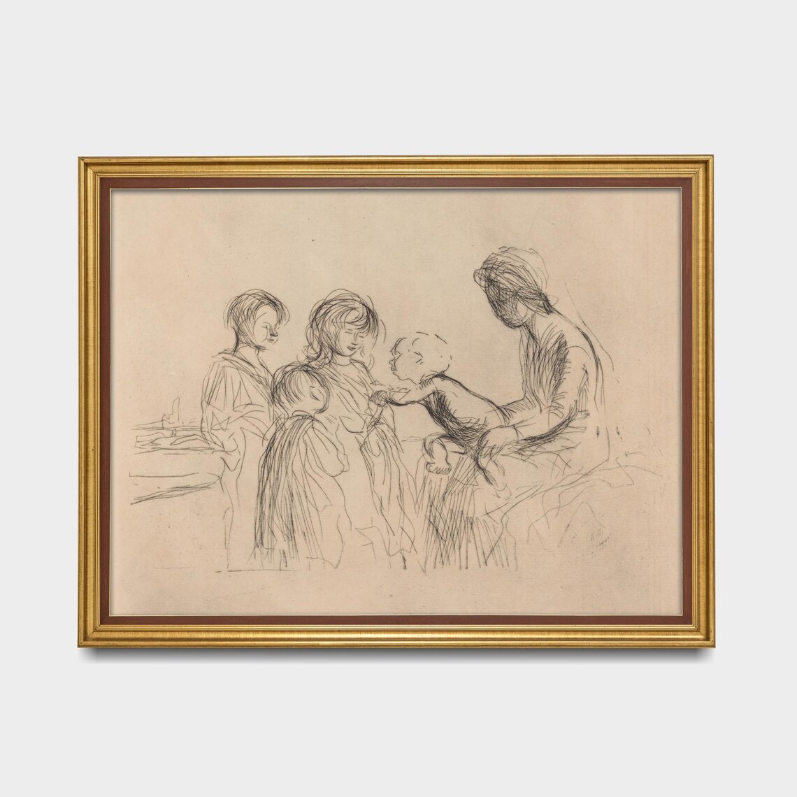 Vintage Mother and Children Pencil Sketch Warm Family Art Poster - Image 5