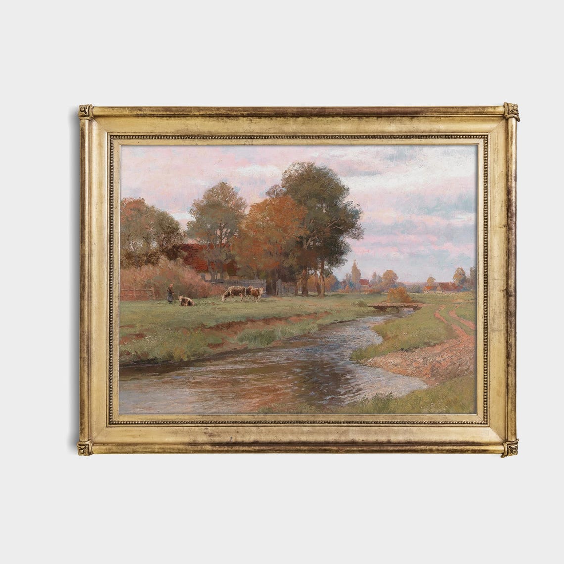 Cows by a Country River at Sunset Autumn Pastoral Art Poster - Image 4