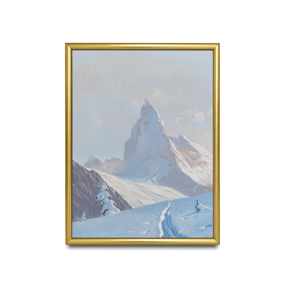 Majestic Snow-Covered Alpine Peak Vintage Winter Mountain Poster - Image 2