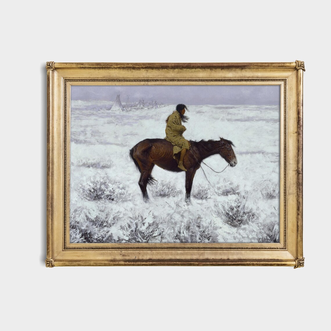 Native American Rider In A Snowy Prairie Vintage Western Poster - Image 4