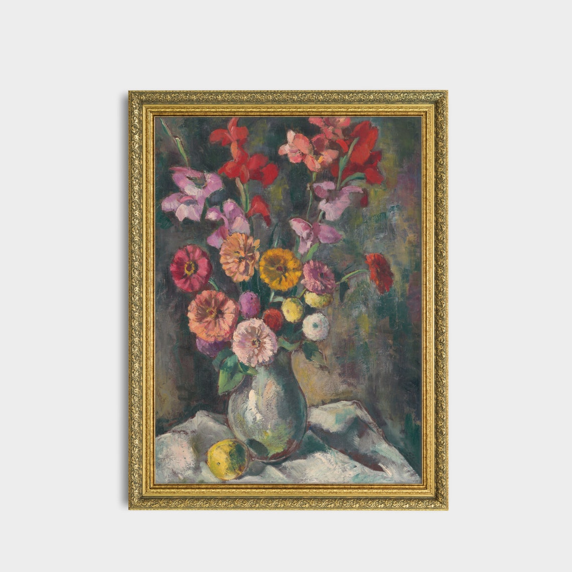 Vintage Still Life With Flowers Antique Floral Painting Farmhouse Decor Wall Art Oil Painting Print - Image 2