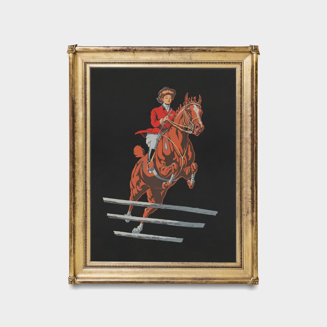 Vintage Equestrian Show Jumper Chestnut Horse Rider Art Poster - Image 5