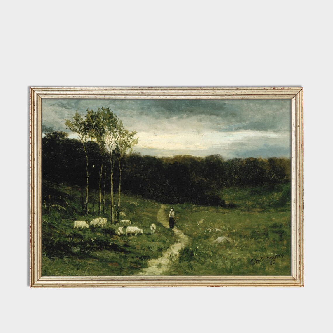 Printed And Shipped Landscape Painting Vintage Moody Rustic Art Antique Print Country Scenery Man On Horse With Woman And Dog - Image 3