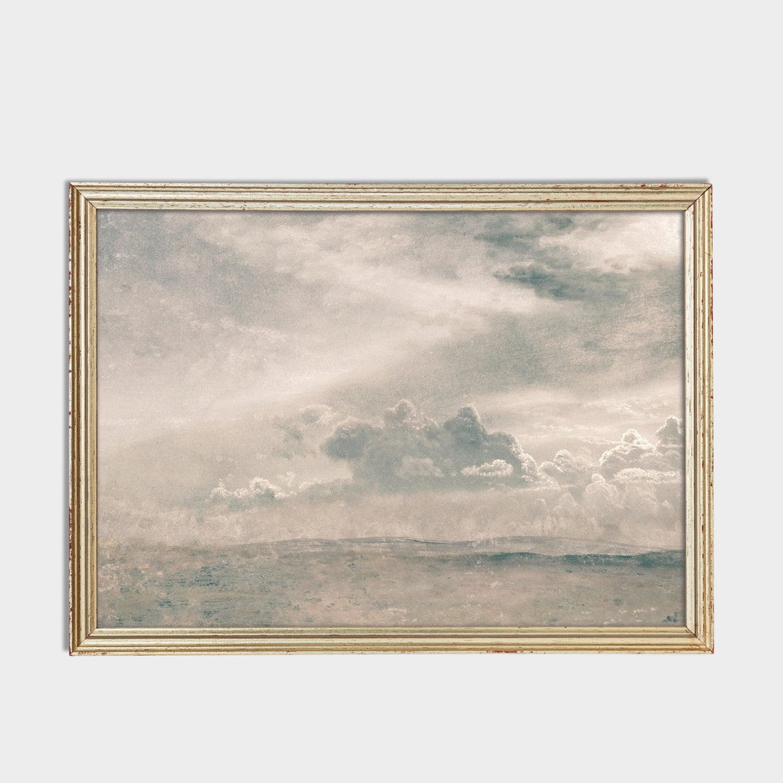 Billowing Clouds Over Calm Sea Antique Sky Study Oil Painting Poster - Image 4