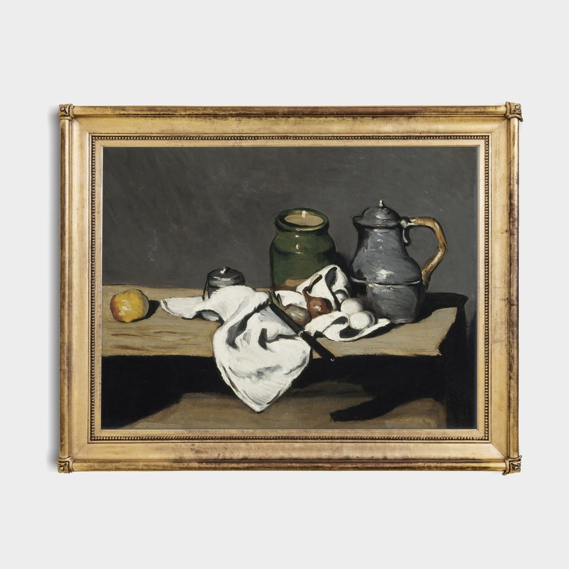 Antique Still Life with Pewter Pitcher and Eggs on a Table Poster - Image 2