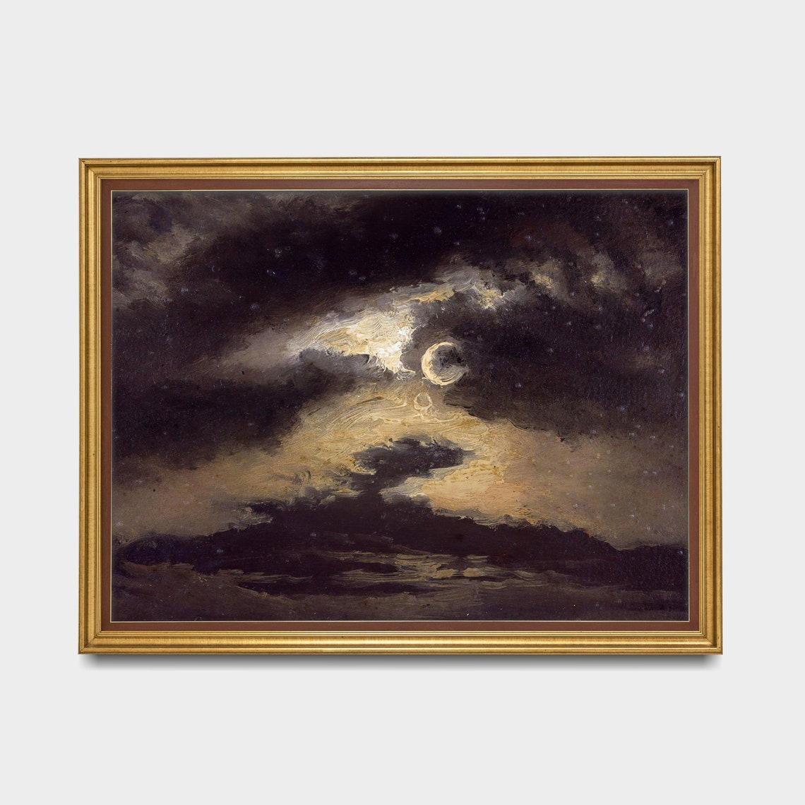 Moody Moonlight Over Dark Water With Crescent Moon Vintage Poster - Image 3