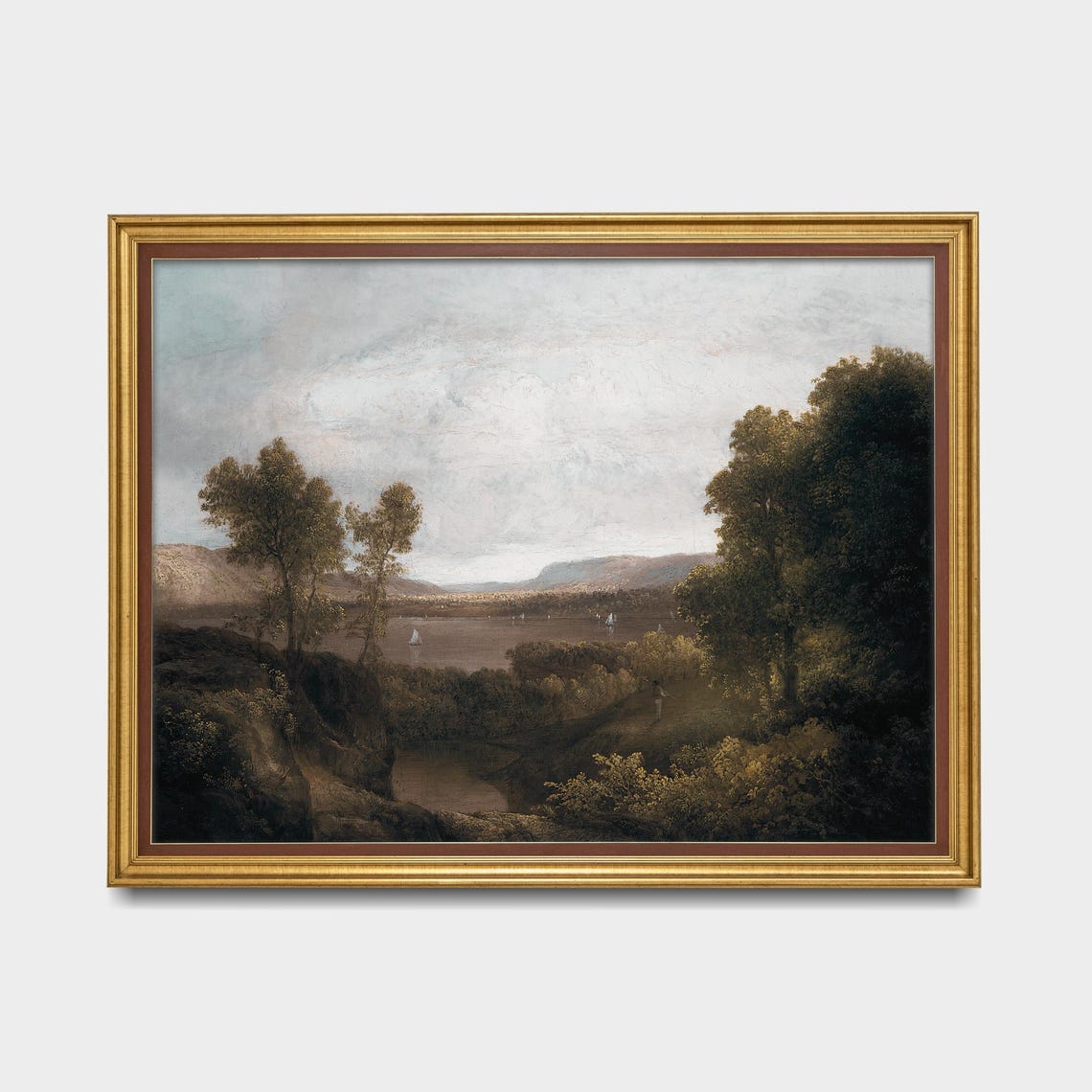 Wide River Valley with Distant Sailboats Antique Landscape Poster - Image 5
