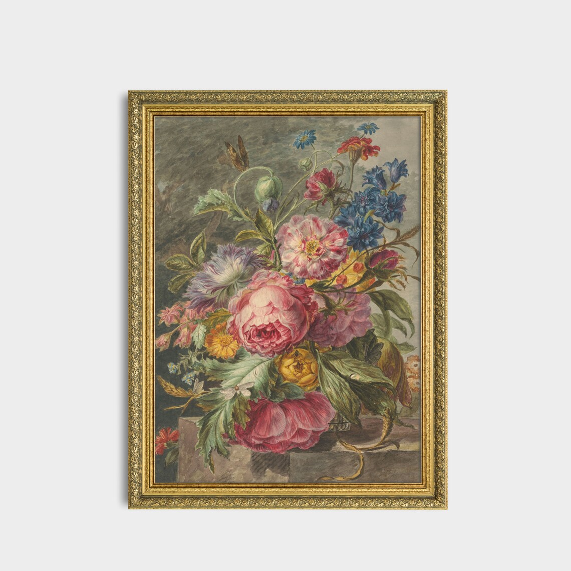 Pink Peonies and Blue Cornflowers Antique Floral Bouquet Poster - Image 3