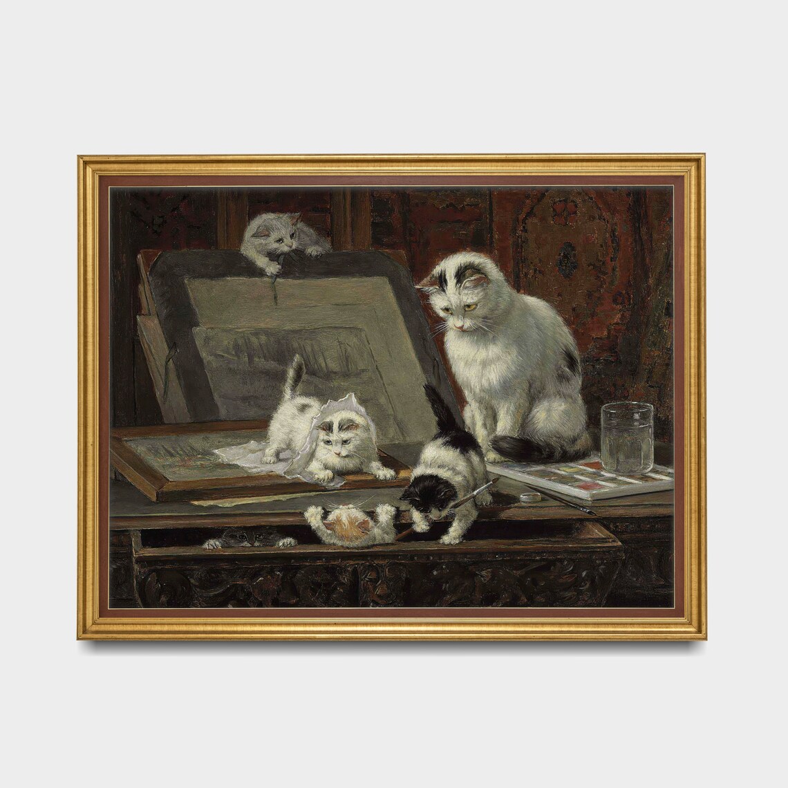 Playful Kittens Climbing on an Artist's Easel Vintage Cat Painting Poster - Image 3