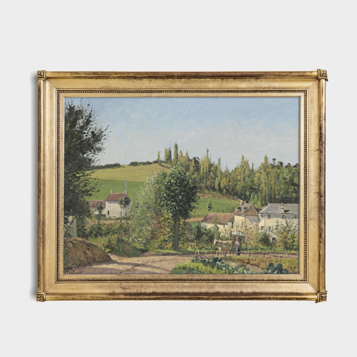Sunlit Village Cottages Among Green Hills Vintage Painting Art Poster - Image 2