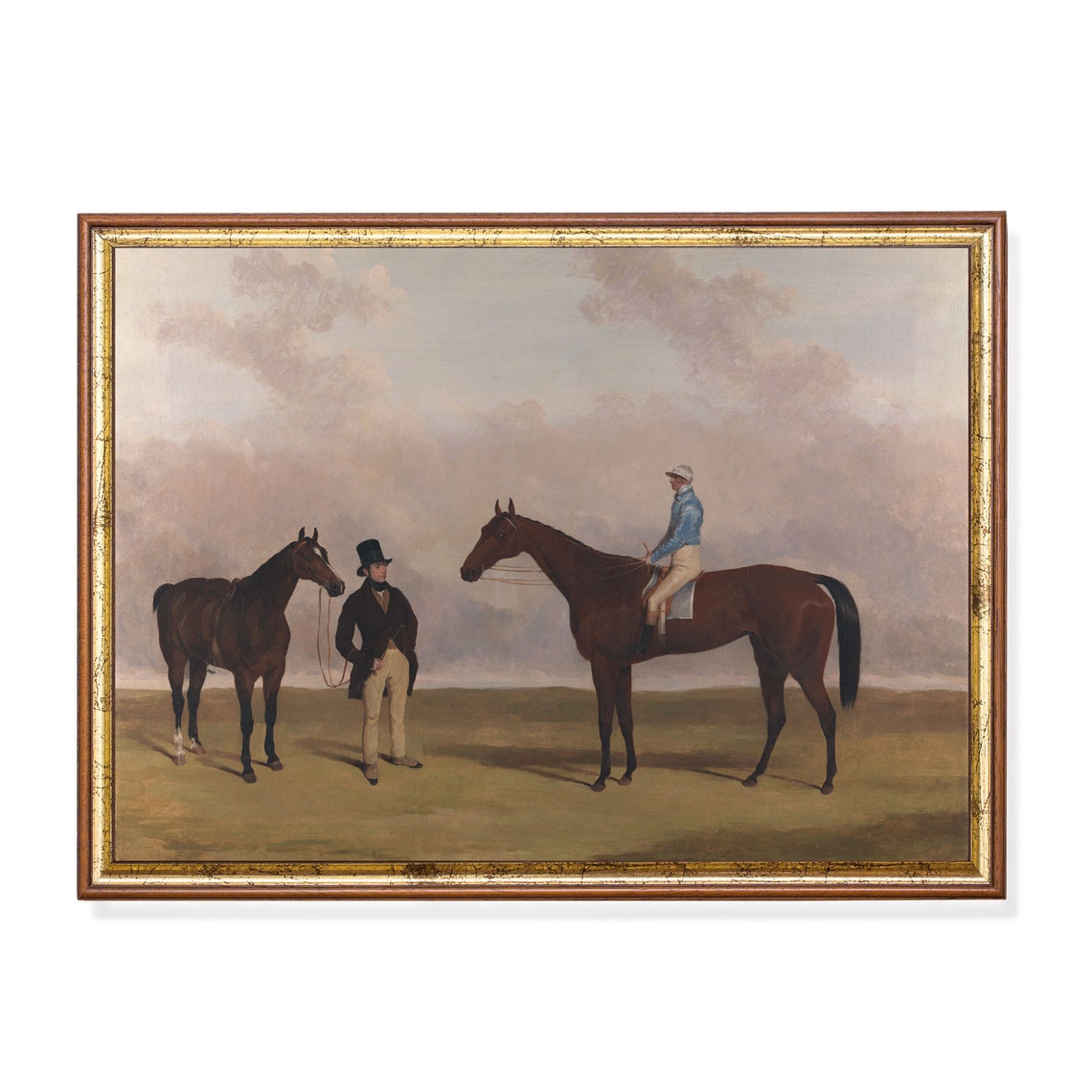 Antique Jockey in Blue Silks on a Racehorse Vintage Sporting Poster