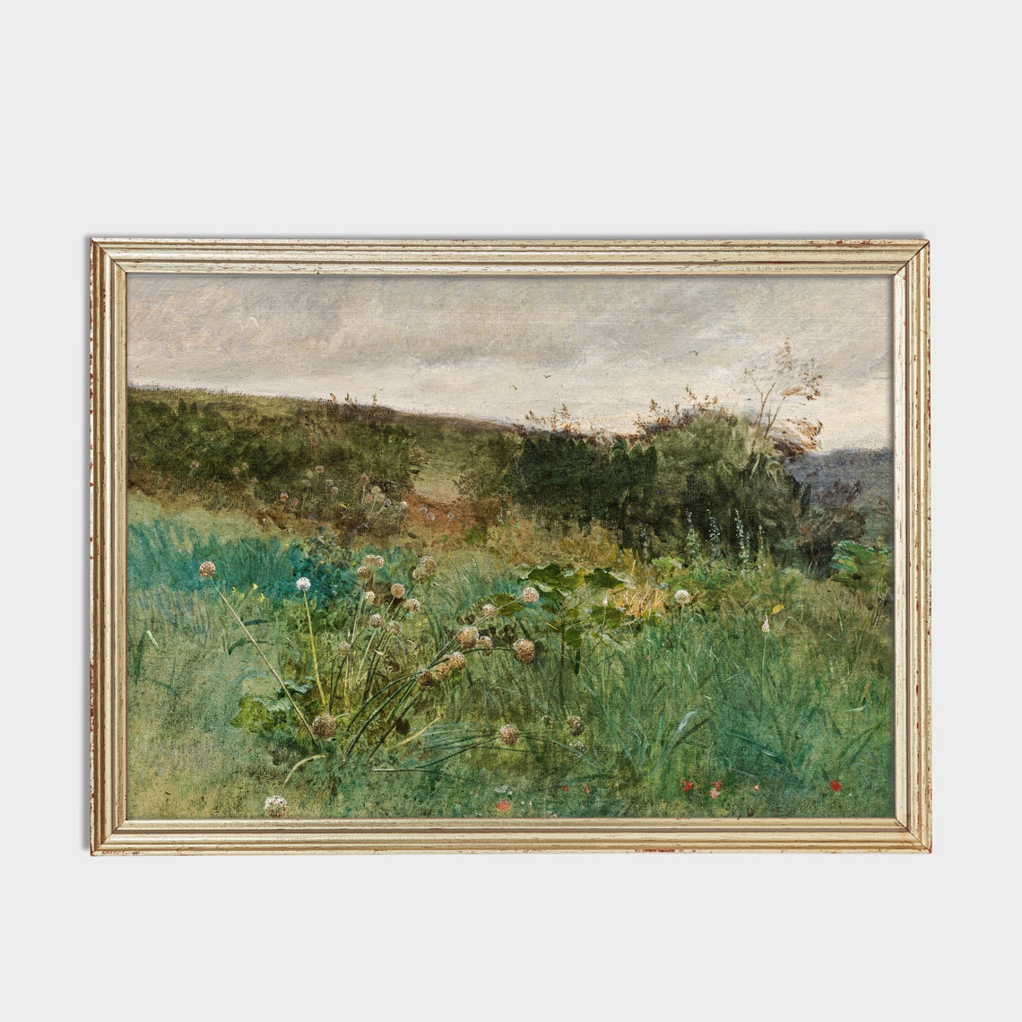 Quiet Summer Wildflower Meadow With Hedges Watercolor Poster - Image 2