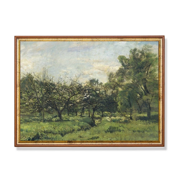 Vintage Forest Landscape Art Print, Farmhouse Decor