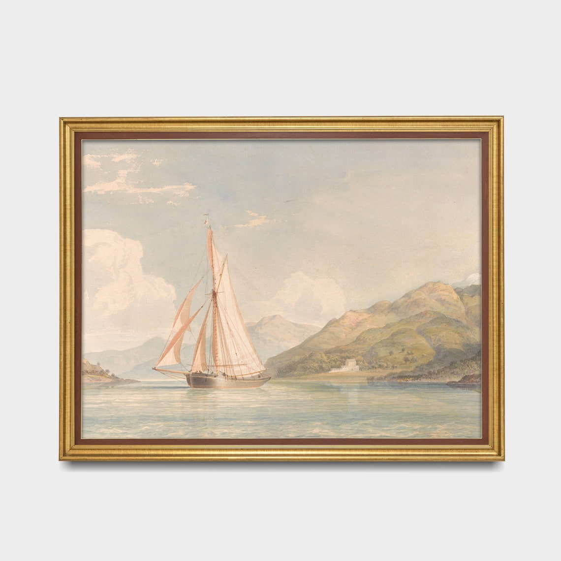 Tall Sailing Ship Crossing a Mountain Bay Vintage Nautical Poster - Image 3