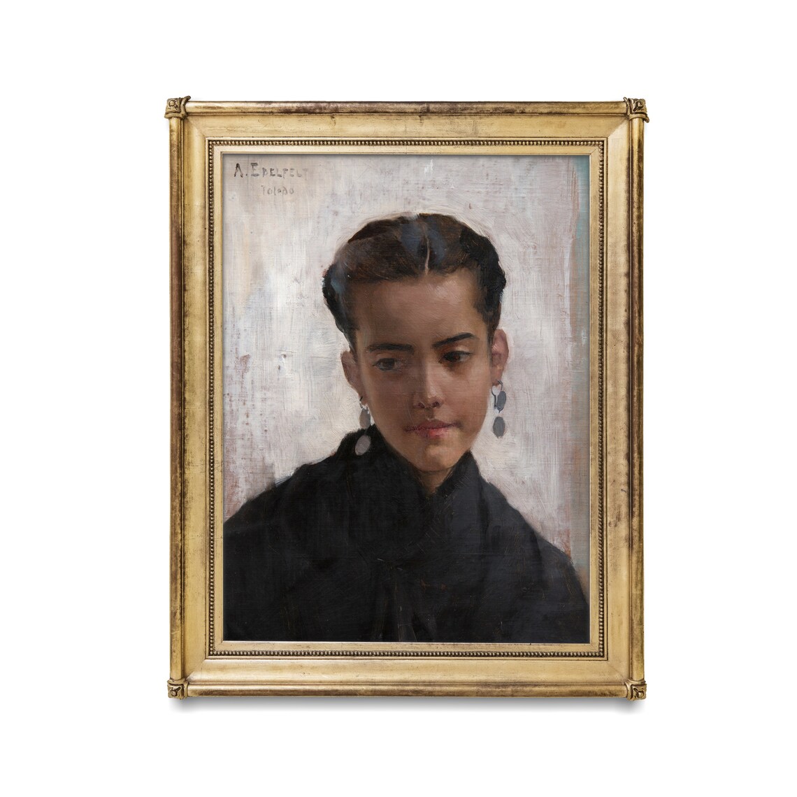 Antique Portrait of a Young Girl in Black Dress Vintage Oil Poster - Image 2