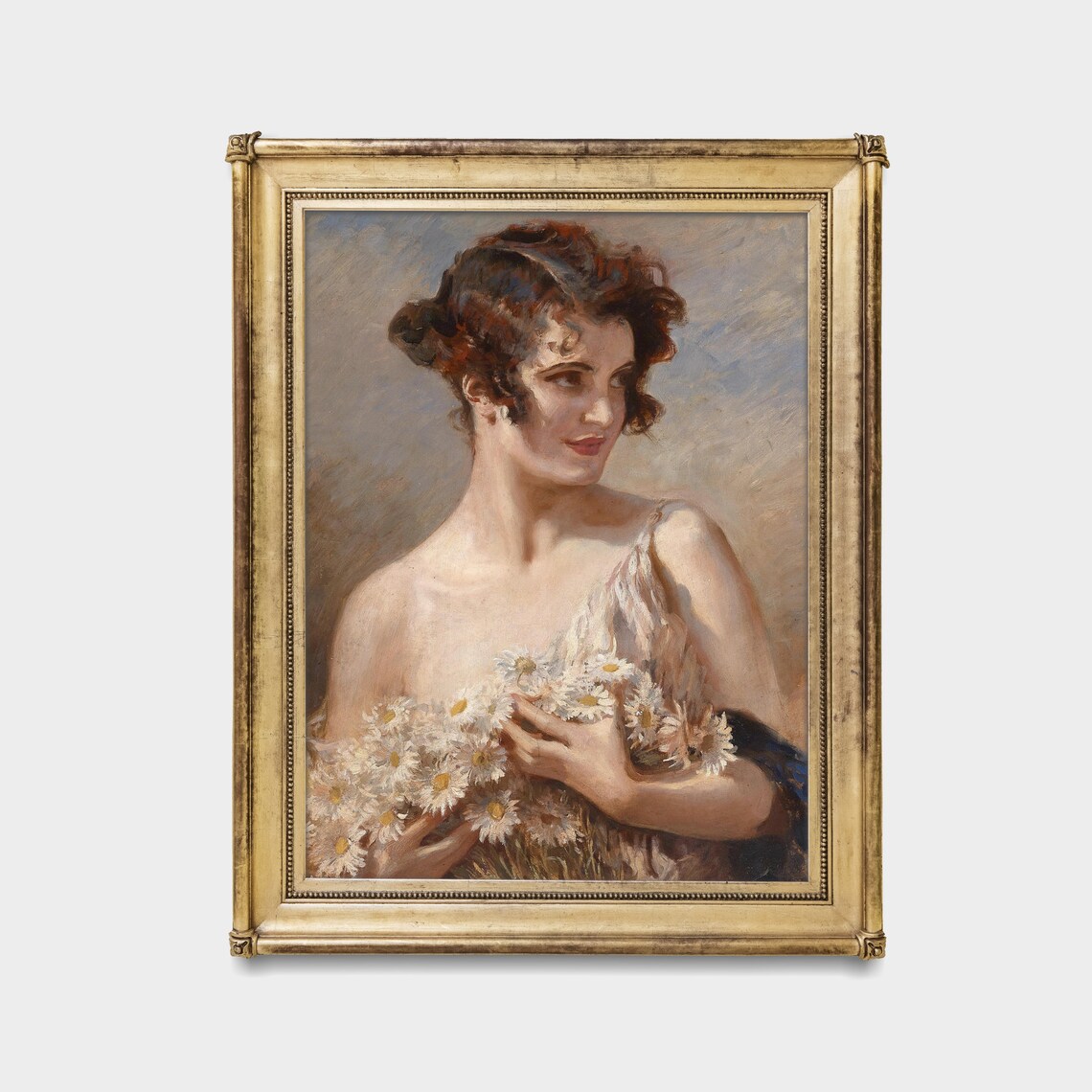 Vintage Woman Portrait with Daisies, Rustic Art Print - Image 2