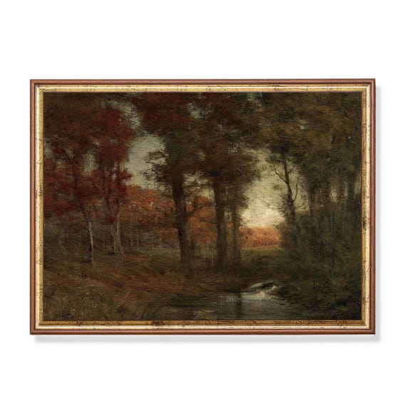 Printed And Shipped Vintage Autumn Landscape Antique Fall Painting Moody Rustic Nature Print Country Scenery Physical Prints