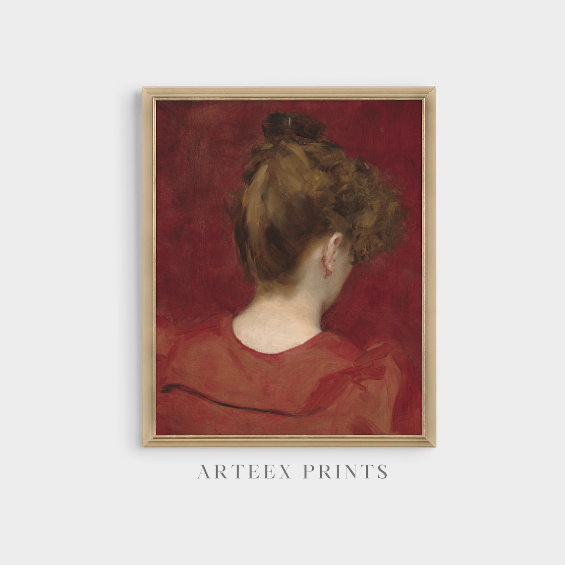 Woman in Red from Behind Oil Portrait Antique Painting Poster - Image 5