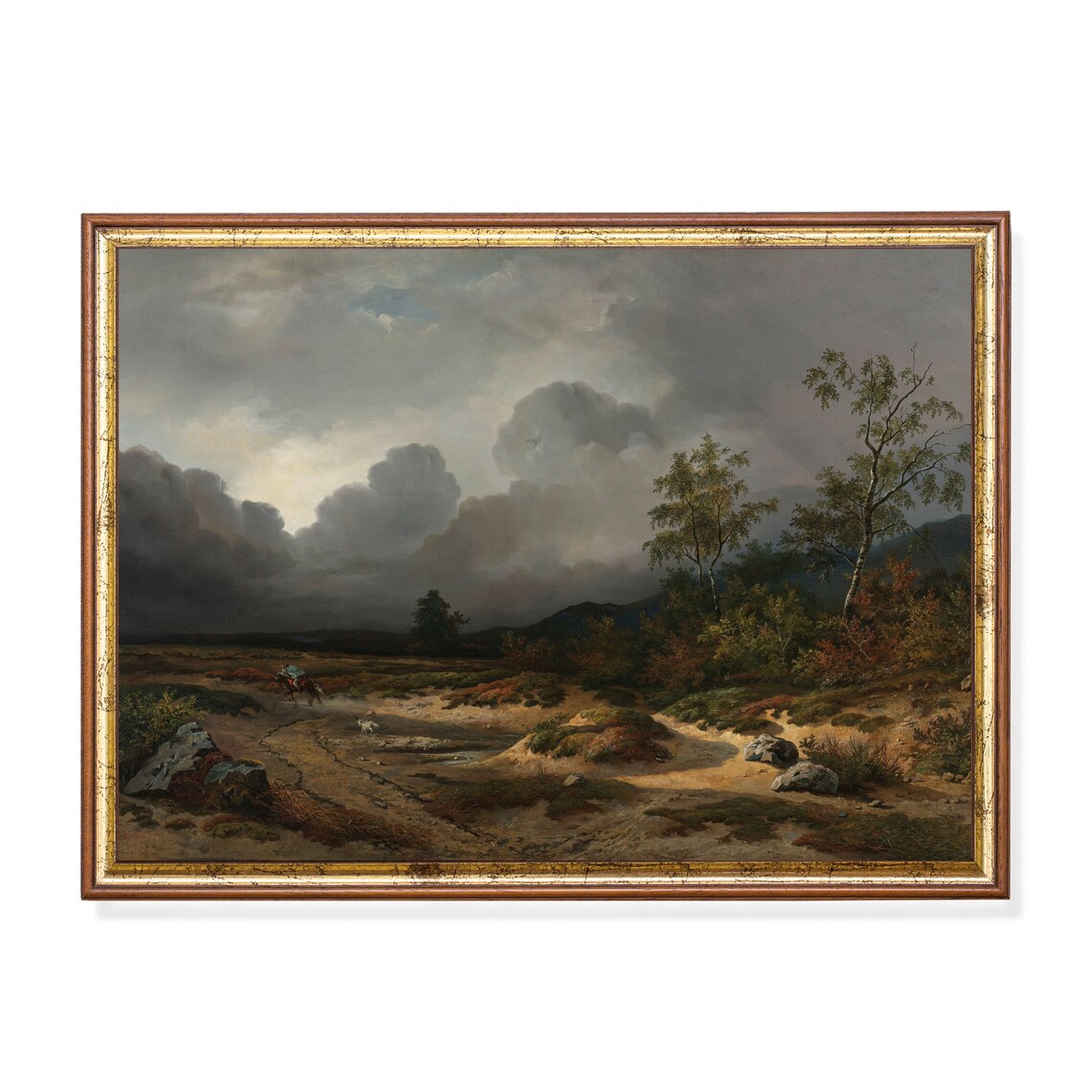 Rider On Stormy Moor Vintage Landscape Painting Moody Clouds Poster