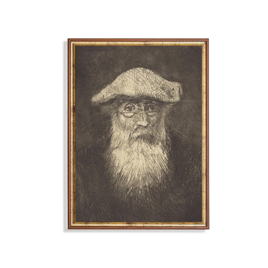 Vintage Male Portrait Sketch, Antique Self Portrait Print