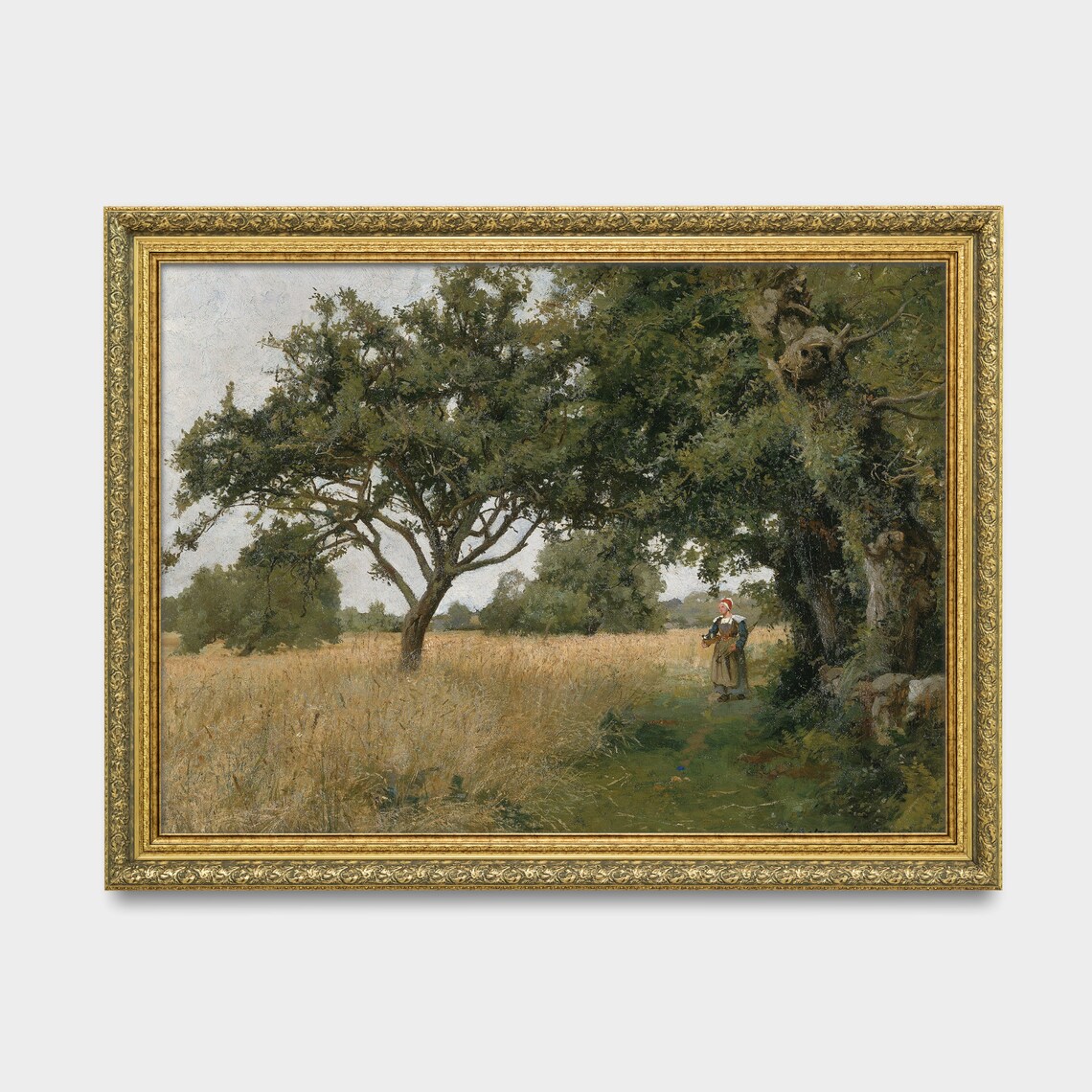 Peasant Woman Standing In Golden Wheat Field By The Great Trees Poster - Image 2