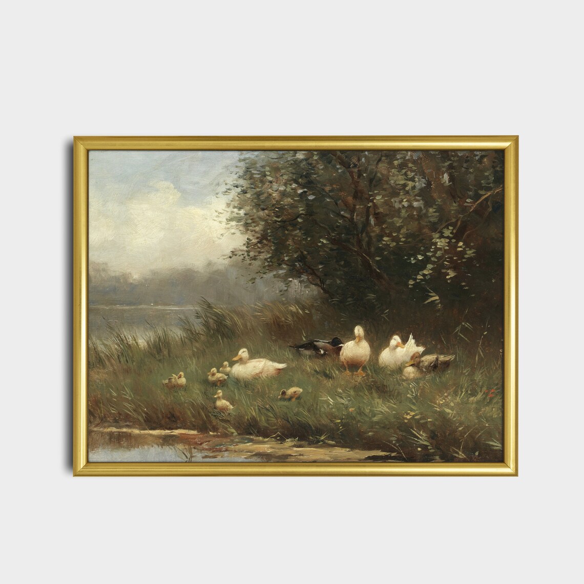 Vintage Duck and Ducklings Painting, Rustic Bird Print - Image 5