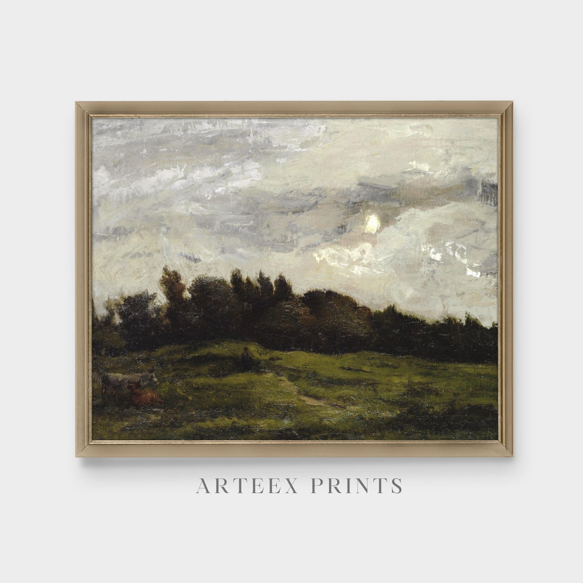 Moonlit Pasture with Cows Grazing at the Dark Forest Edge Poster - Image 3