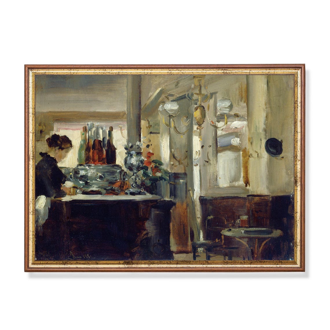 Impressionist Parisian Cafe Interior with Bar Vintage Poster
