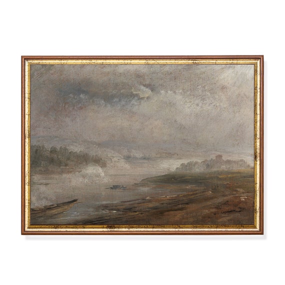 Printed And Shipped Vintage Landscape Painting Antique Country Landscape Moody Rustic River Print Farmhouse Decor Physical Prints