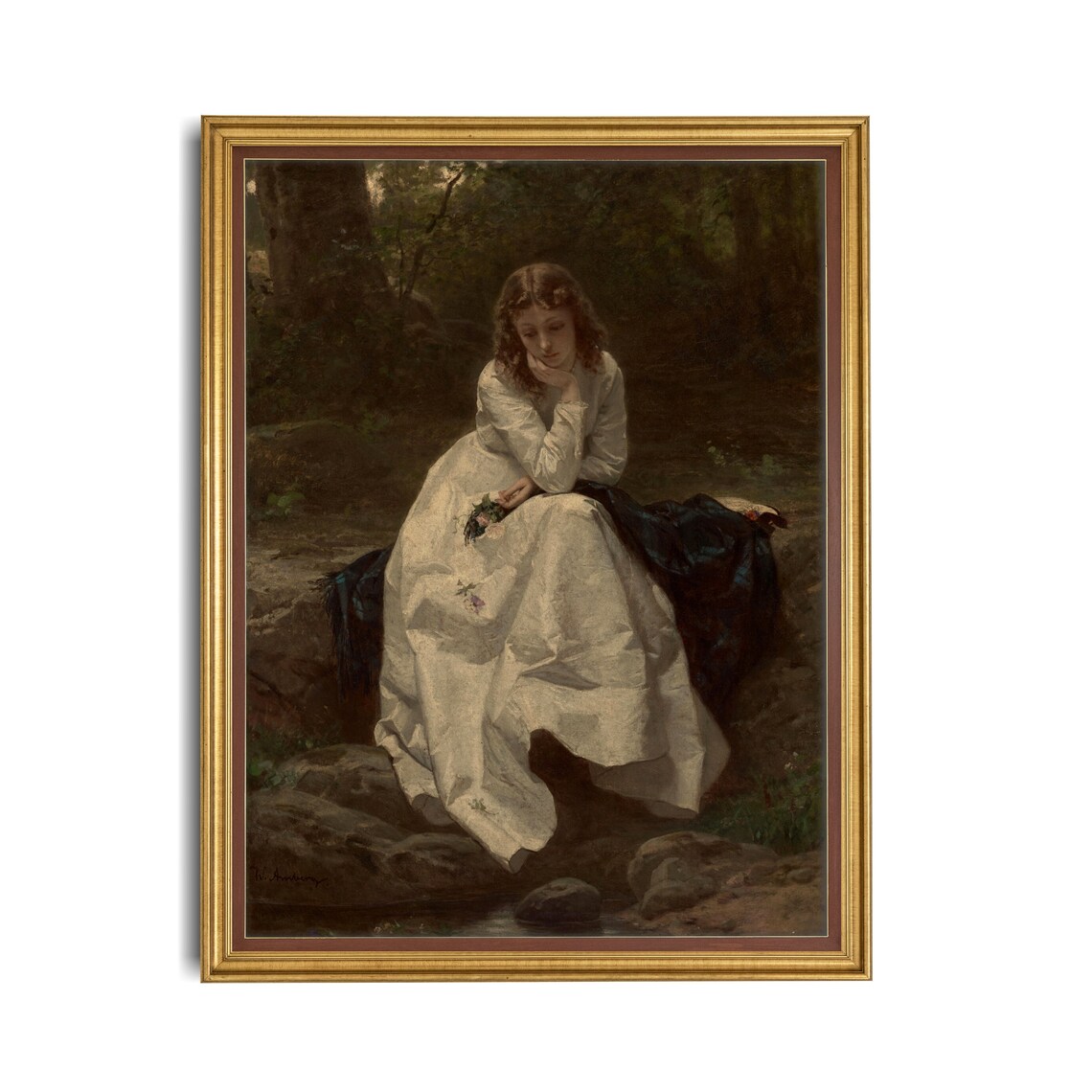 Vintage Woman Portrait in Forest, Classic Art Print - Image 3