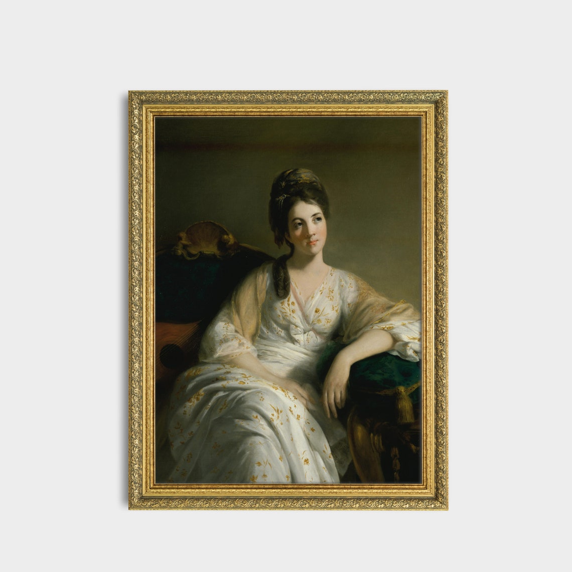 Seated Lady in a White Floral Dress Classical Portrait Poster - Image 2