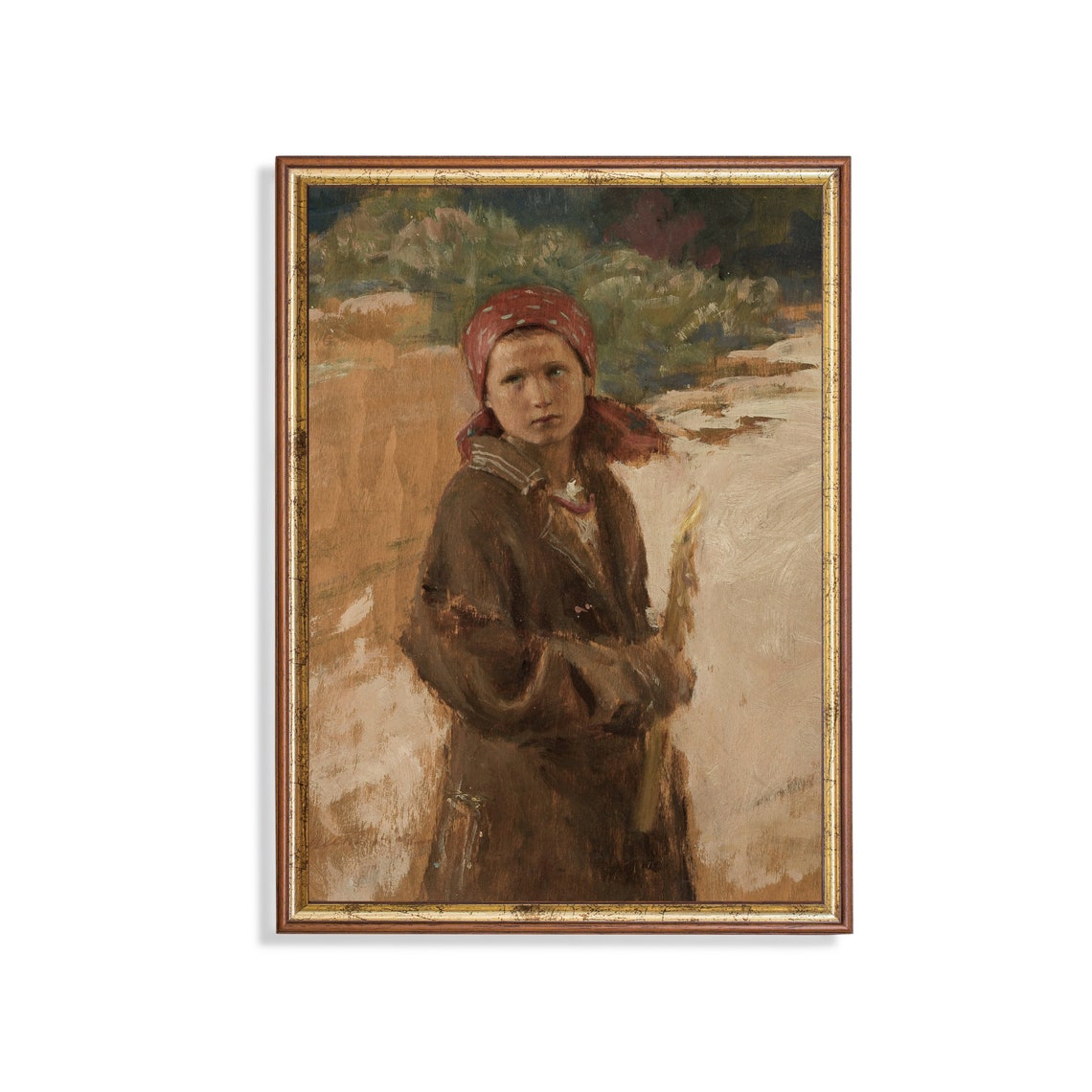 Peasant Boy in Red Kerchief Holding a Stick Vintage Portrait Poster