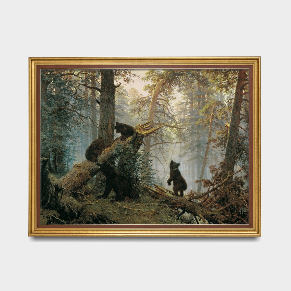 Morning in a Pine Forest Brown Bear Cubs by Ivan Shishkin Poster - Image 3