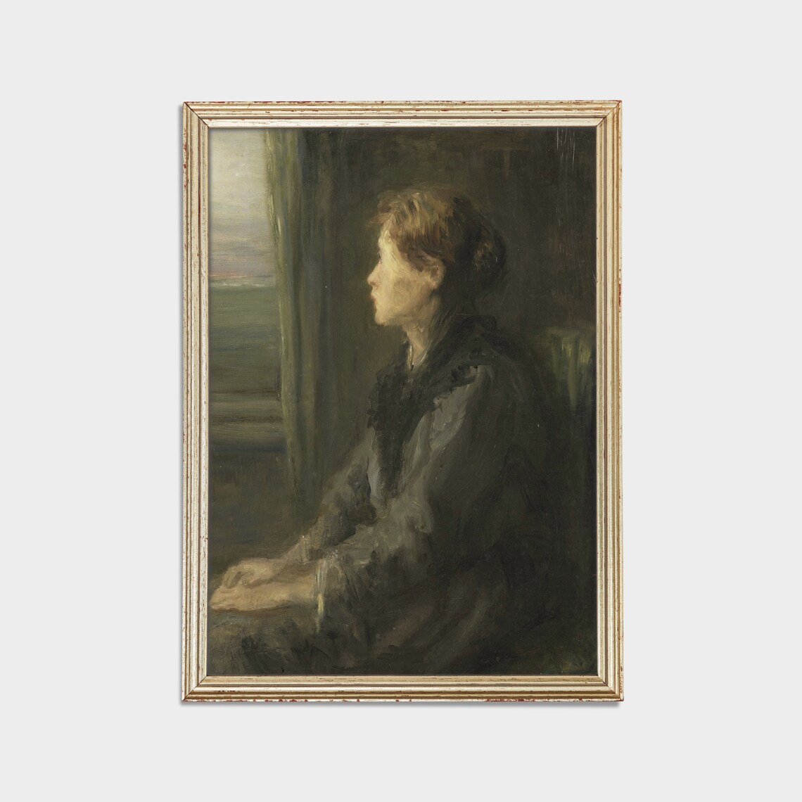 Woman Gazing From a Window Vintage Moody Portrait Painting Poster - Image 2