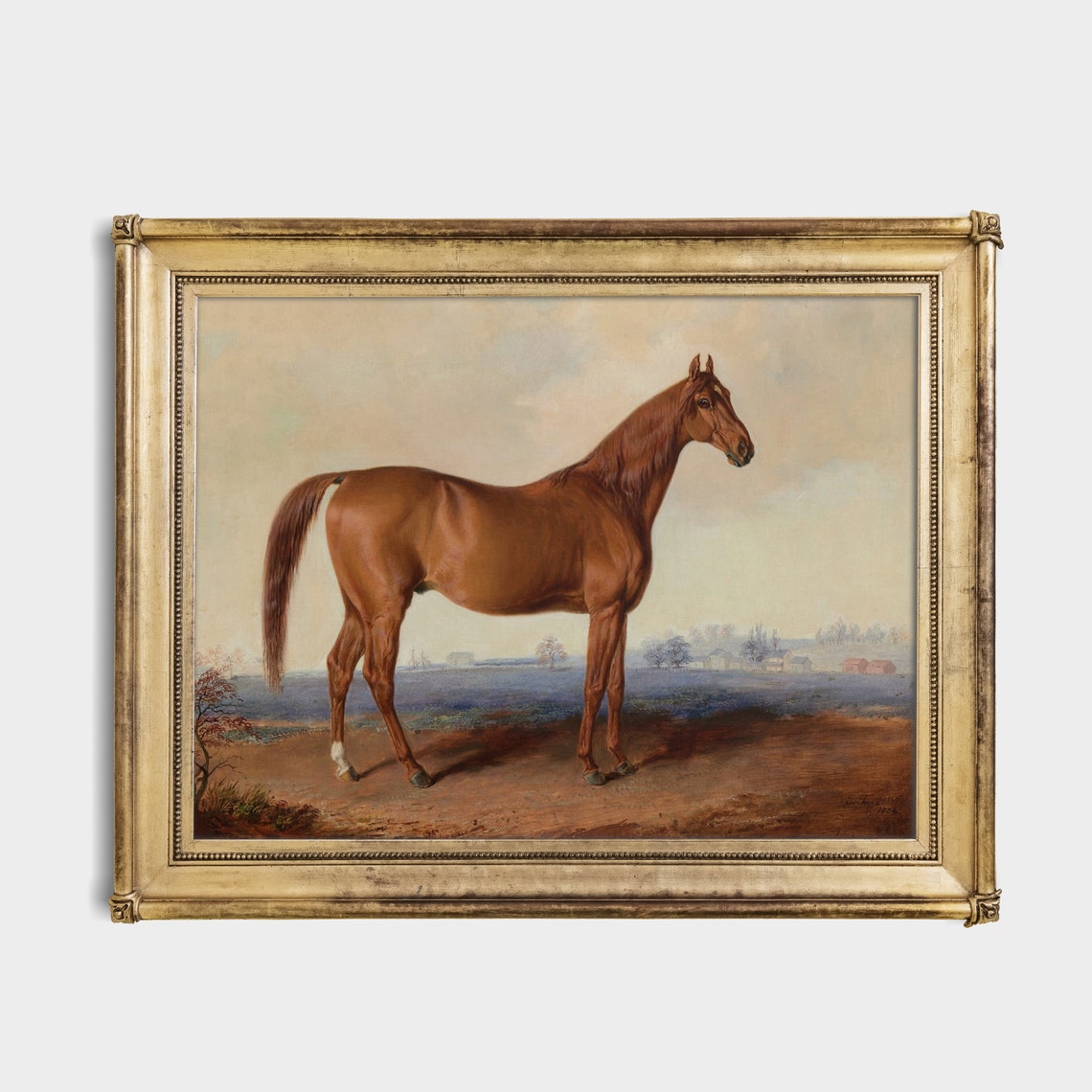 Chestnut Horse Portrait Standing in Pasture Antique Equestrian Print - Image 2