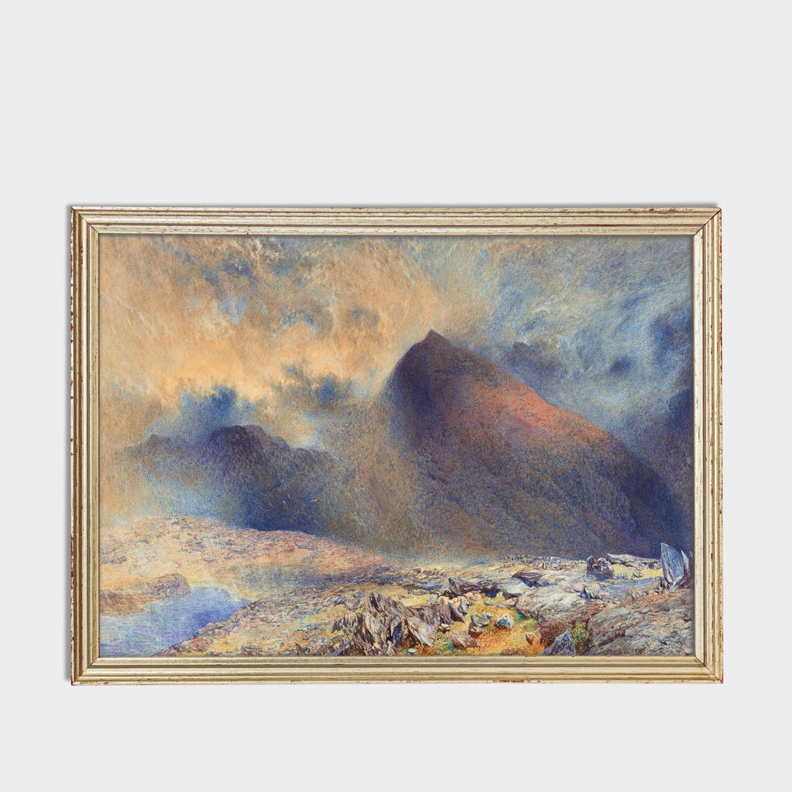 Dramatic Mountain Peak Cloudy Sky Watercolor Landscape Poster - Image 3