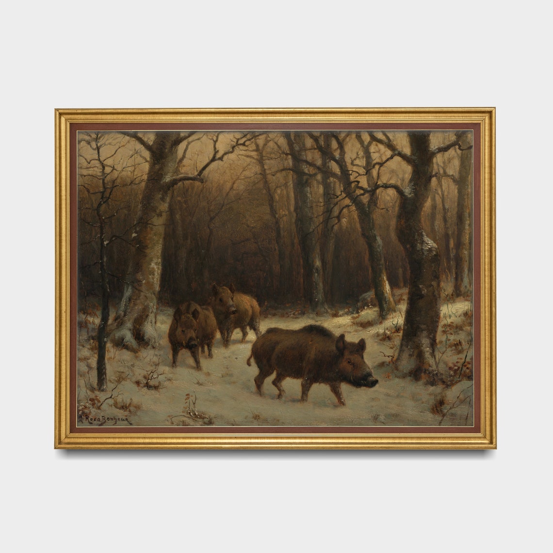 Three Wild Boars in the Snow by Rosa Bonheur Winter Forest Poster - Image 3