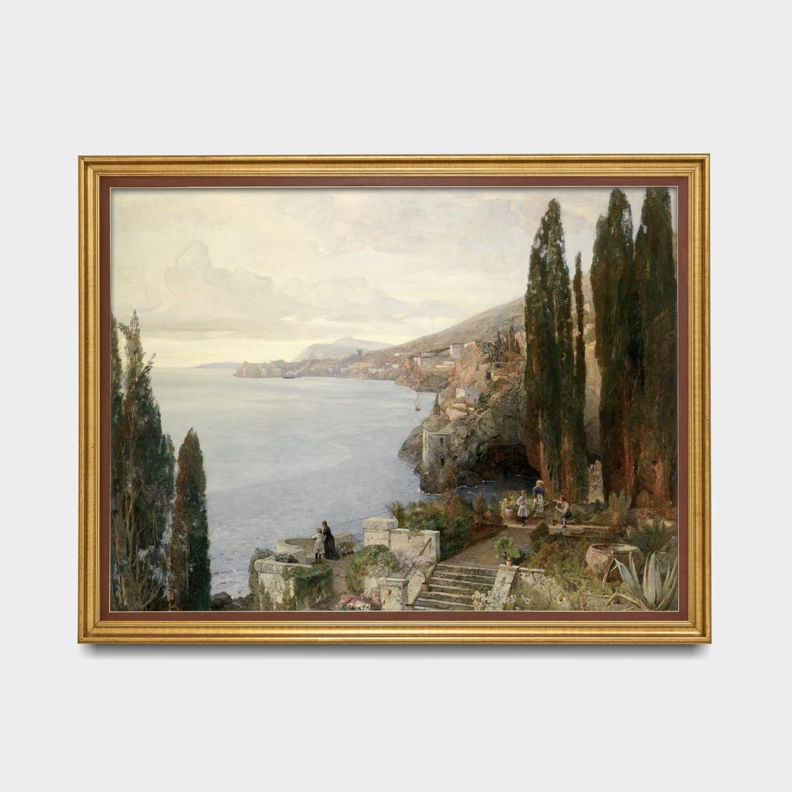 Antique Mediterranean Coastal Town With Cypress Trees Poster - Image 5