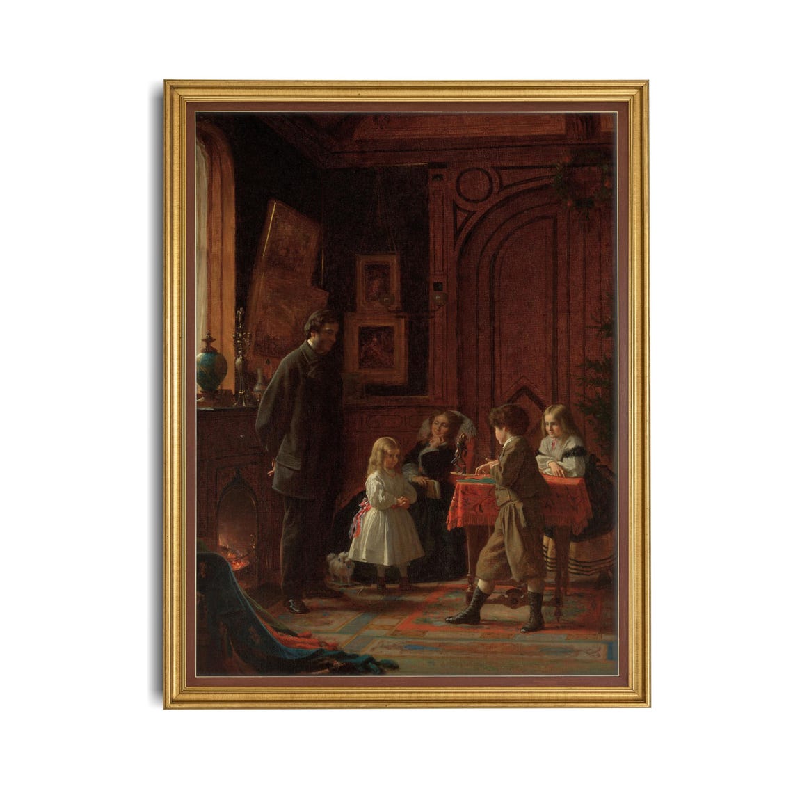 Victorian Christmas Eve Family by the Fireplace Vintage Poster - Image 4