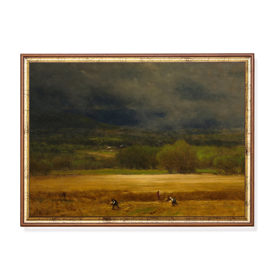 Wheat Field Vintage Painting, Rustic Farmhouse Art Print