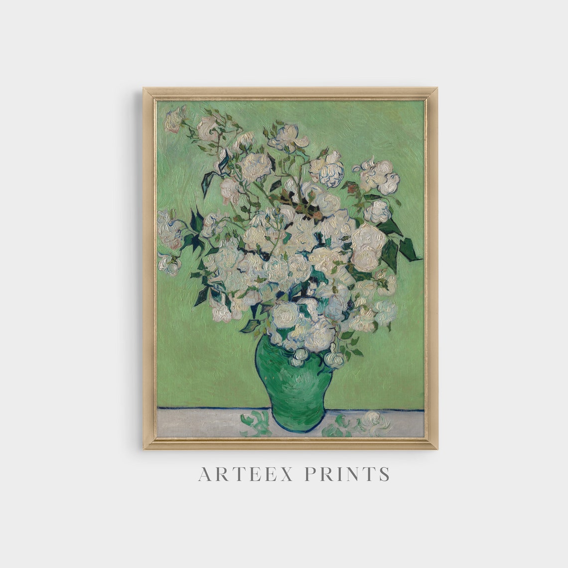 White Roses in Green Vase Post-Impressionist Floral Still Life Poster - Image 3
