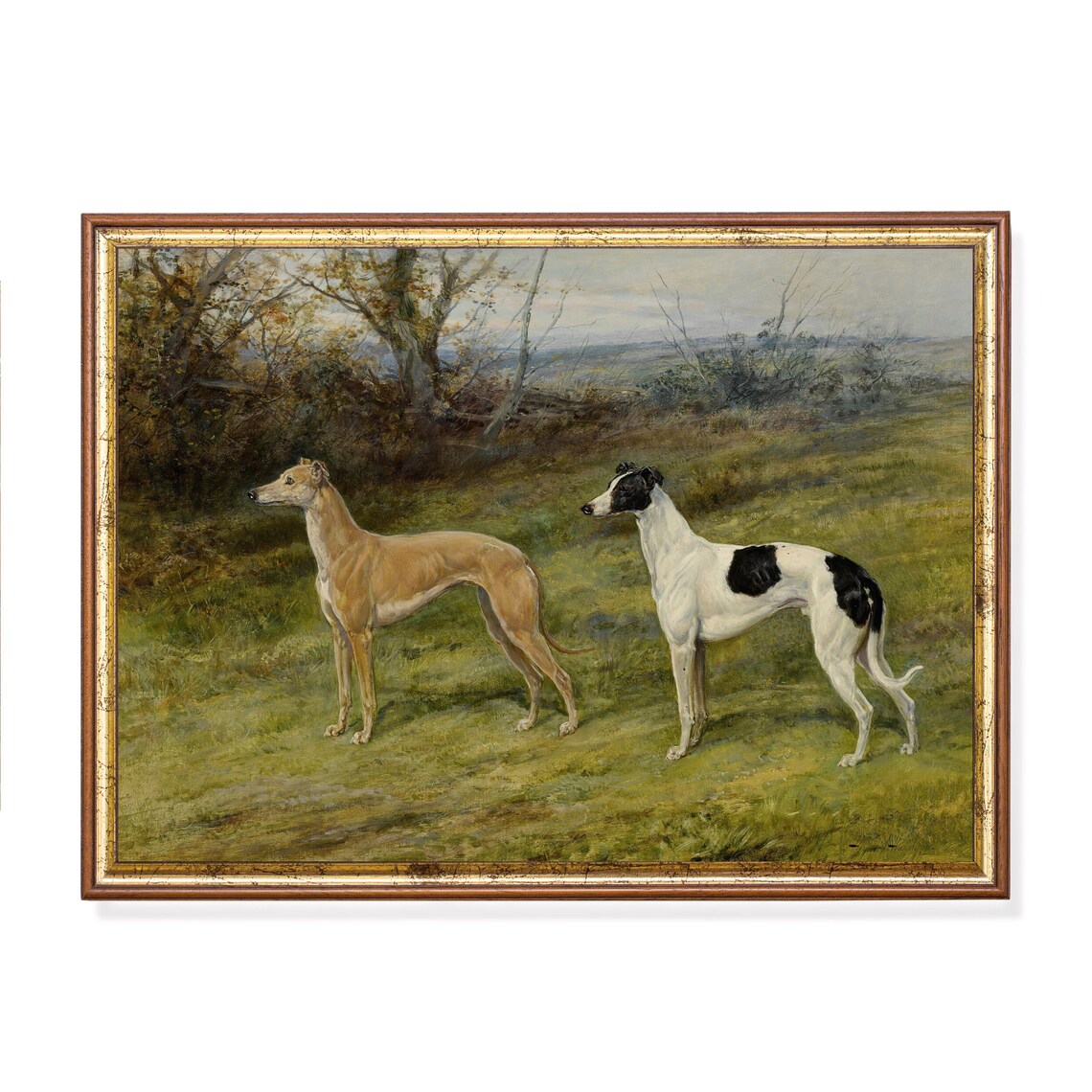 Vintage Dogs Painting, Antique Animal Art Print
