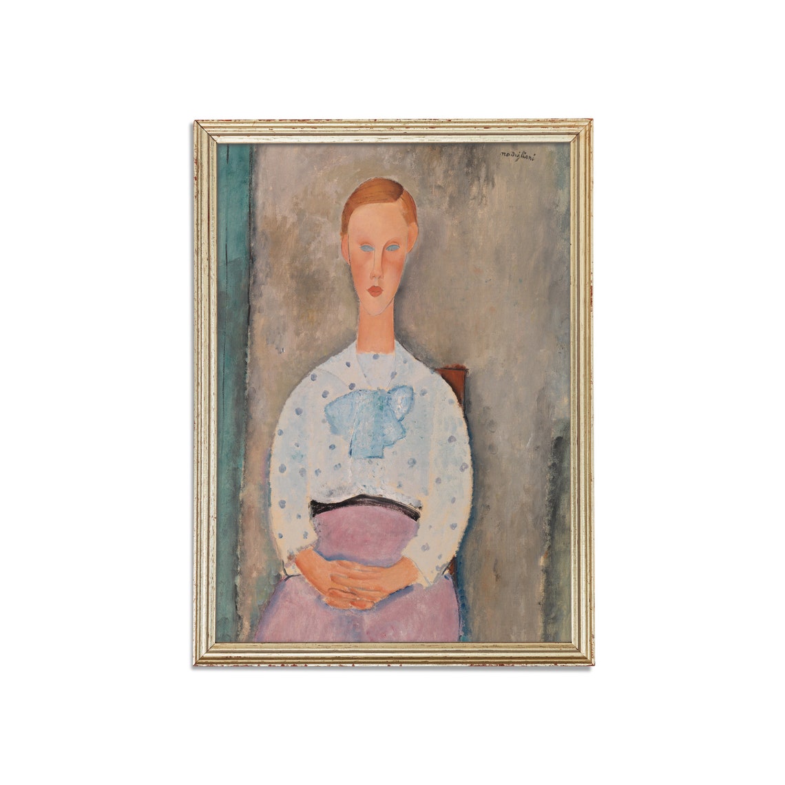 Seated Girl In Polka-Dot Blouse Modigliani Style Portrait Poster - Image 5