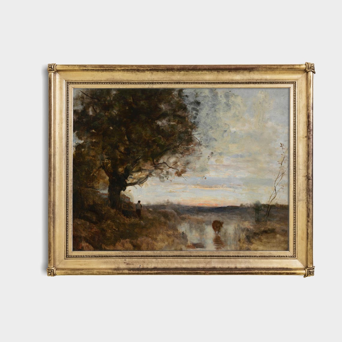 Soft Sunrise over a Misty Moor with Cow and Figure Rustic Poster - Image 4