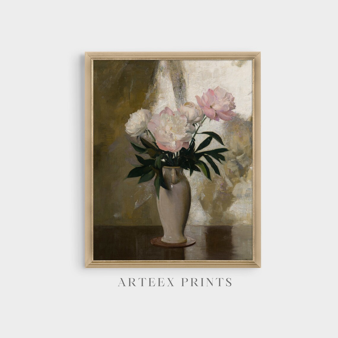 Pink and White Peonies in White Vase Vintage Floral Painting Poster - Image 4