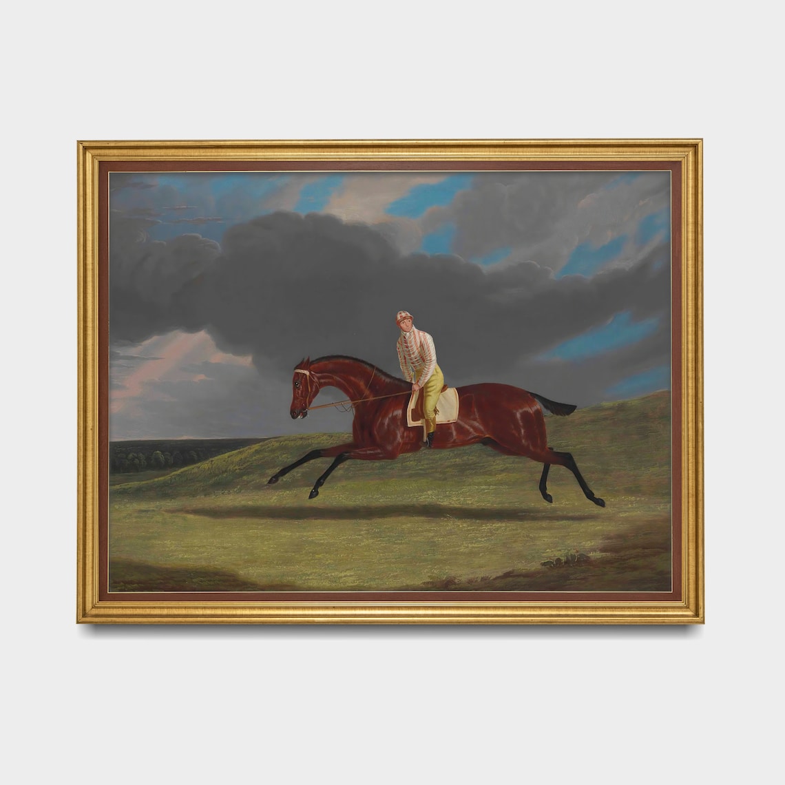 Jockey Riding Galloping Racehorse Stormy Sky Vintage Equestrian Poster - Image 3