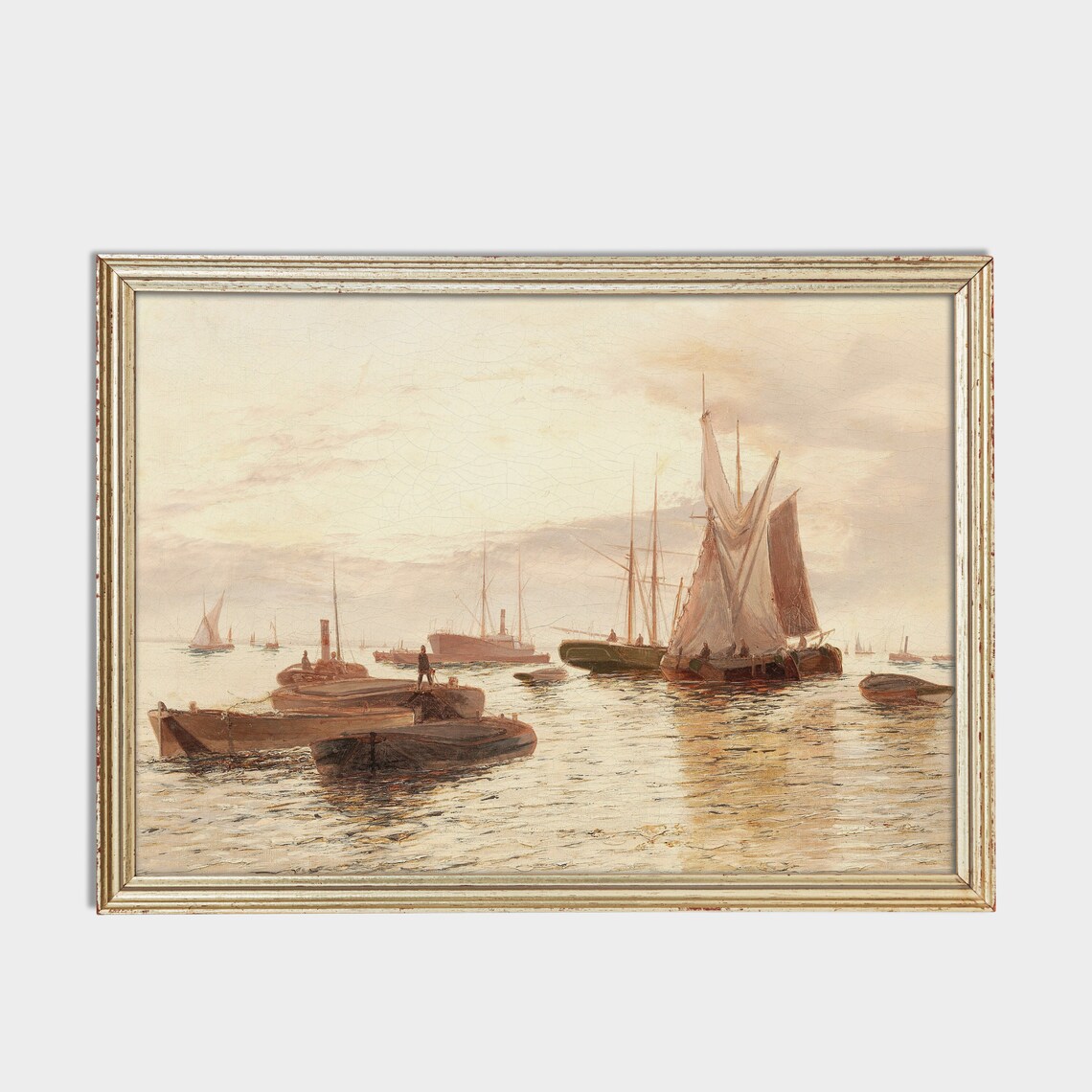 Sailboats and Barges Anchored in a Golden Harbor Marine Poster - Image 2