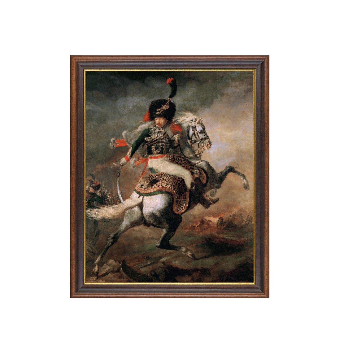 Charging Chasseur Cavalry Officer on Rearing Horse Painting Poster