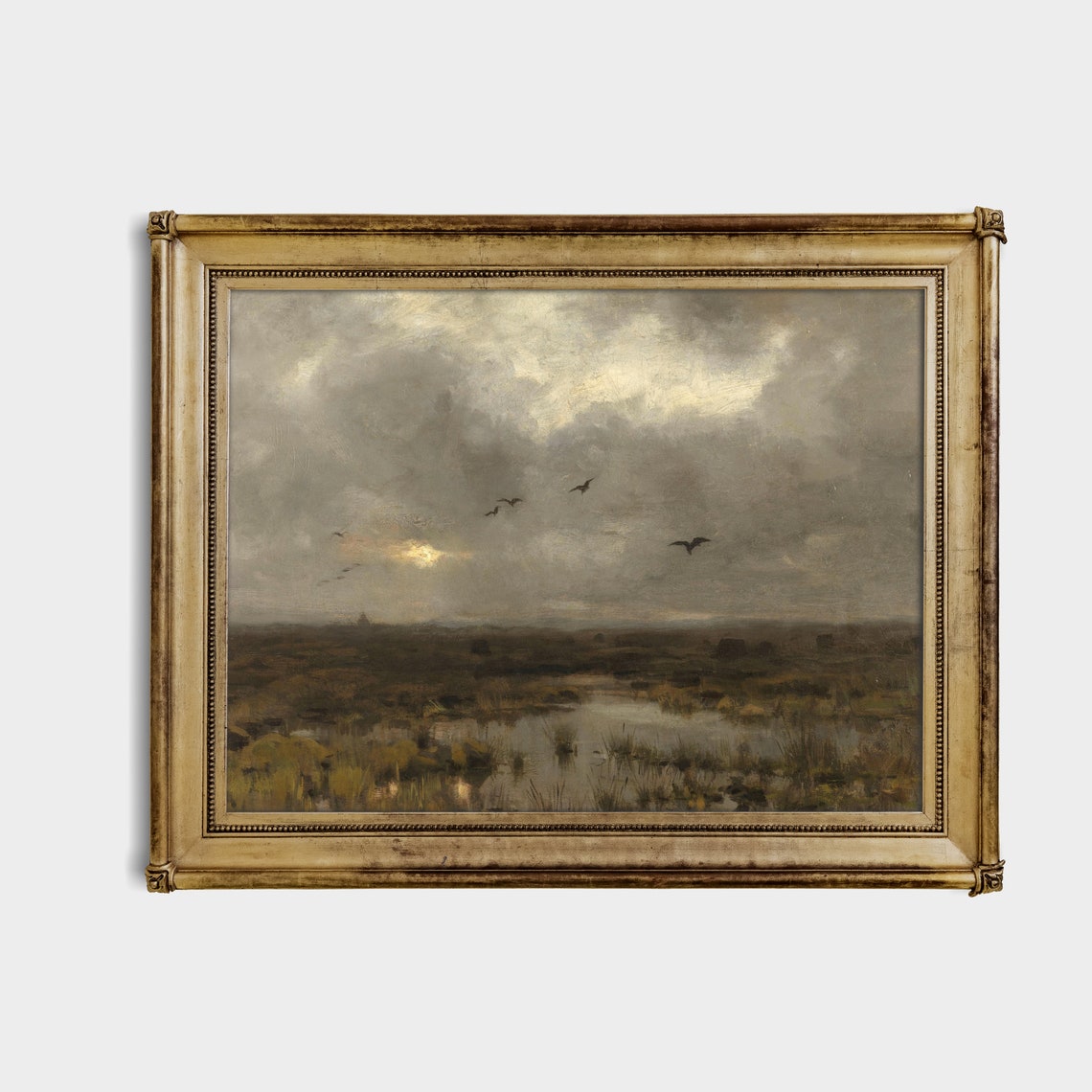 Storm Clouds Over a Marsh with Birds Vintage Landscape Poster - Image 4